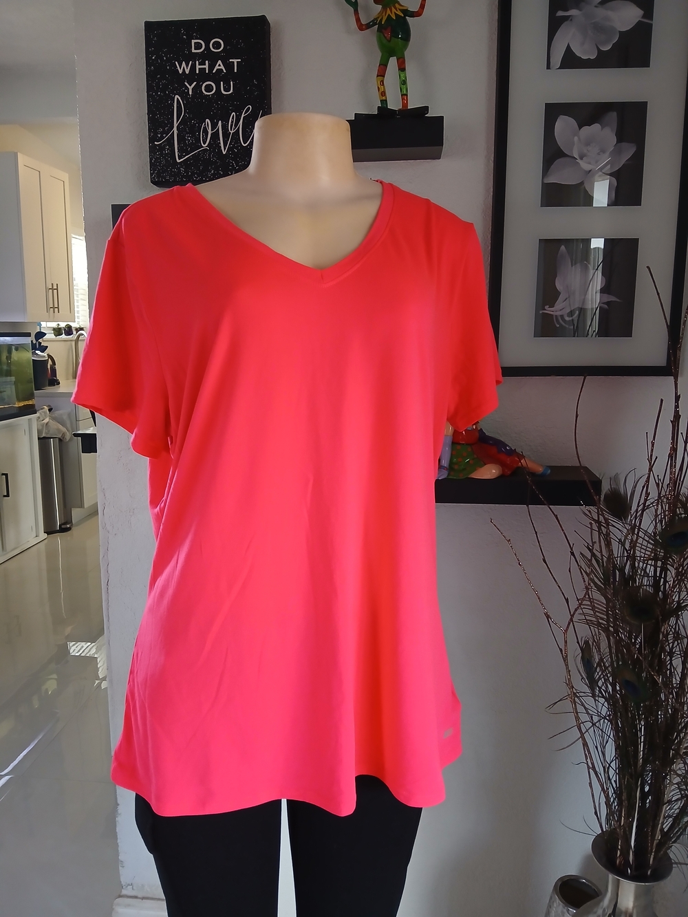 Amazon Essentials Bright Neon Pink V-Neck Short Sleeve Tee